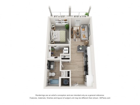 Floor plan for 1 bed, 1 bath, 575 sqft